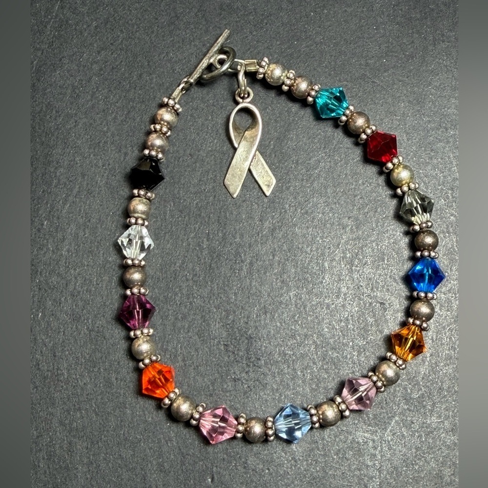 Vintage 925 Sterling Silver Swarovski Colors of Hope Cancer Bracelet